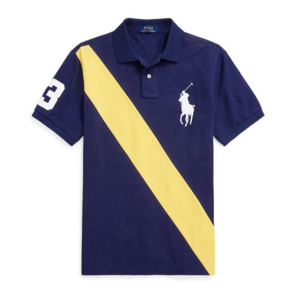 Polo Ralph Lauren Big Pony mesh polo shirt navy‎ yellow preppy sz XXL